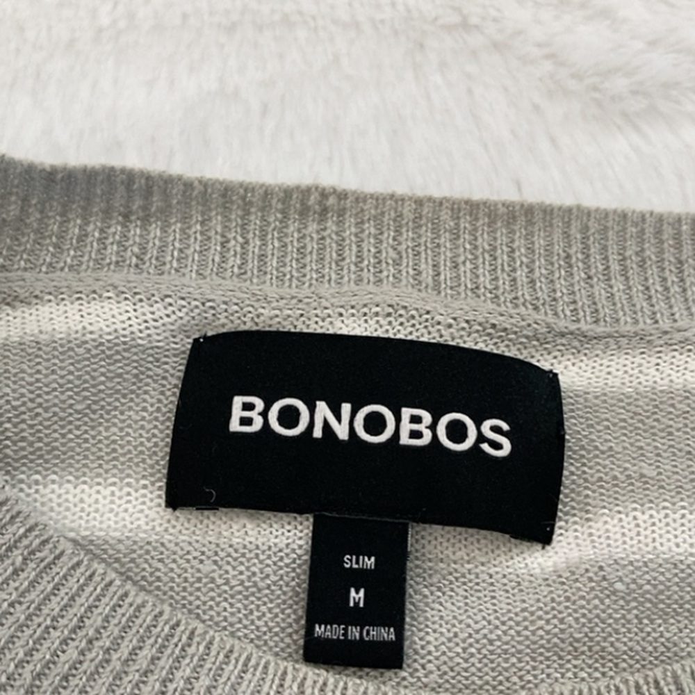 Bonobos Gray and White Linen Striped Slim Fit Sweater - Picture 6 of 7
